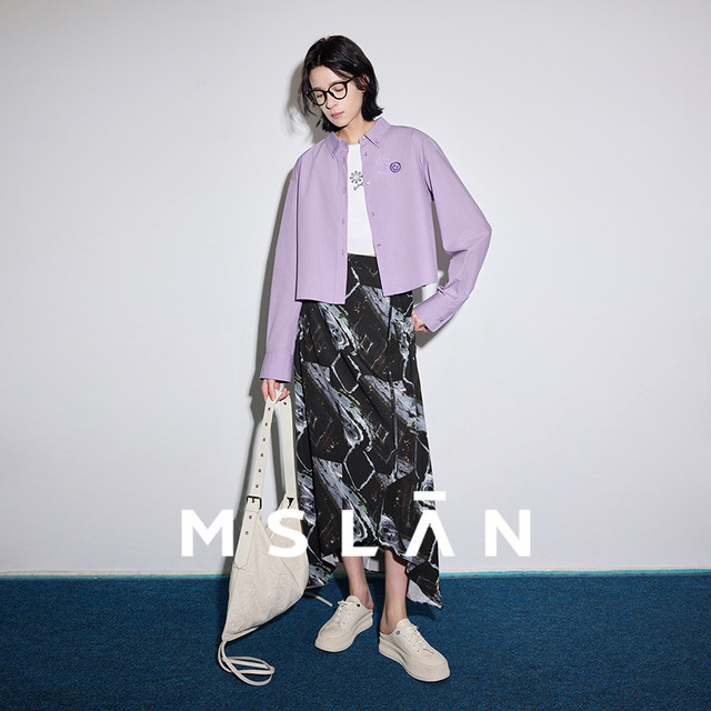 Laiser + Linen MSLAN Shopping Mall same commuter print irregular midi skirt MGBQ280