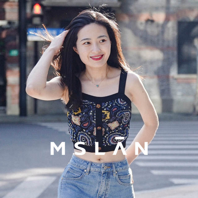 MSLAN summer retro jacquard craft slim short cashew flower petite camisole MECE1005