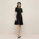 Langzi Group LIME Rhine elegant classic OL small black dress dress 25 summer round neck waist slim commuter skirt
