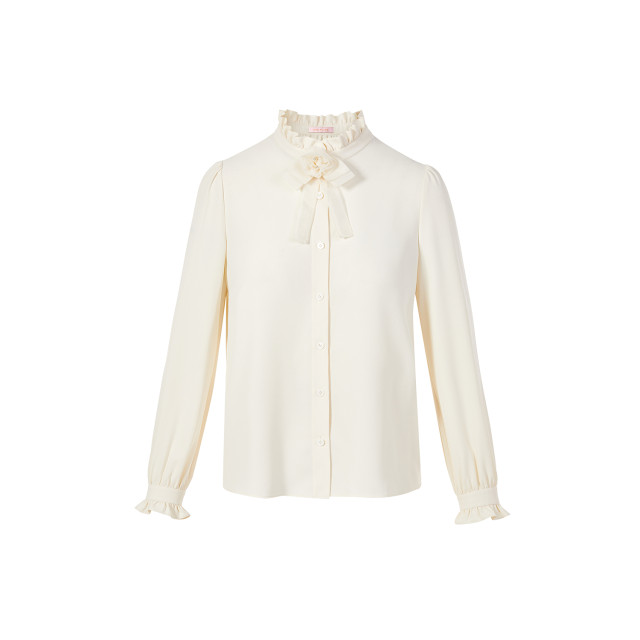 Langzi Group Lime Rhine Lacey Little Littarian Shirt Rice White Spring Half -neck Stereo Stereo Long Sleeve Jacket
