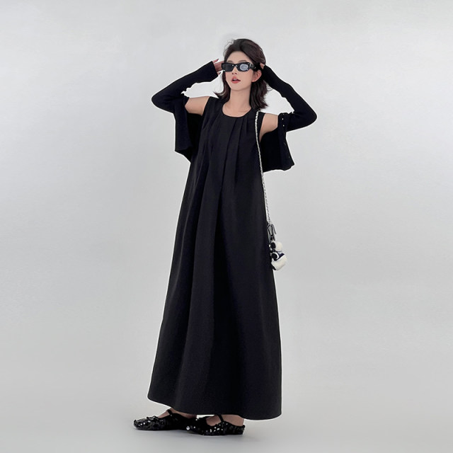Wu Tongtong blue sleeveless vest dress for women in summer new style of seaside vacation style loose slim A-line long skirt