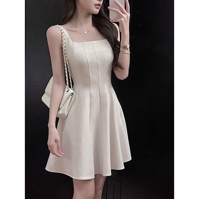 Pleasant French Sleeveless Square Neck Vest Dress Women's Summer Temperament Slim Waist Purple Long Skirt