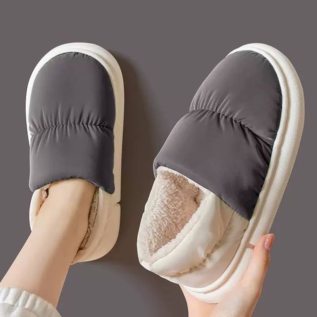 Cotton slippers men's winter 2024 new indoor home waterproof anti-slip thick bottom large size down cotton slippers for men's outer wear