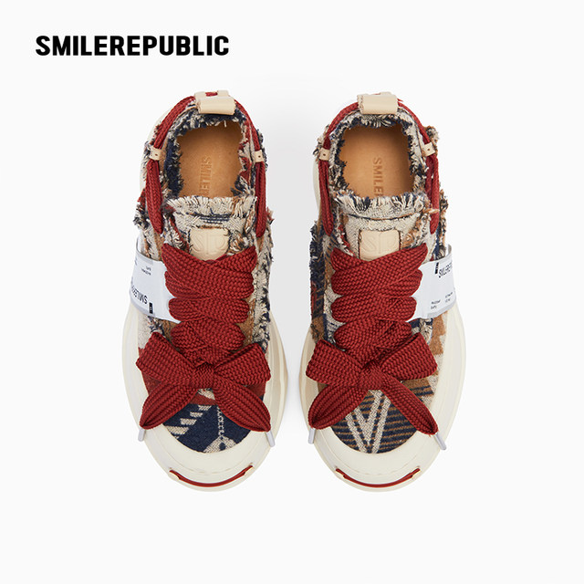 Smilerepublic national cloth smiley heightened thick-soled canvas shoes for men and women