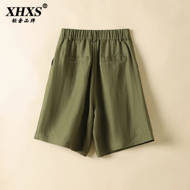 White linen wide-leg pants with five-point pants with a line high waist slimming summer 2025 new draped loose shorts
