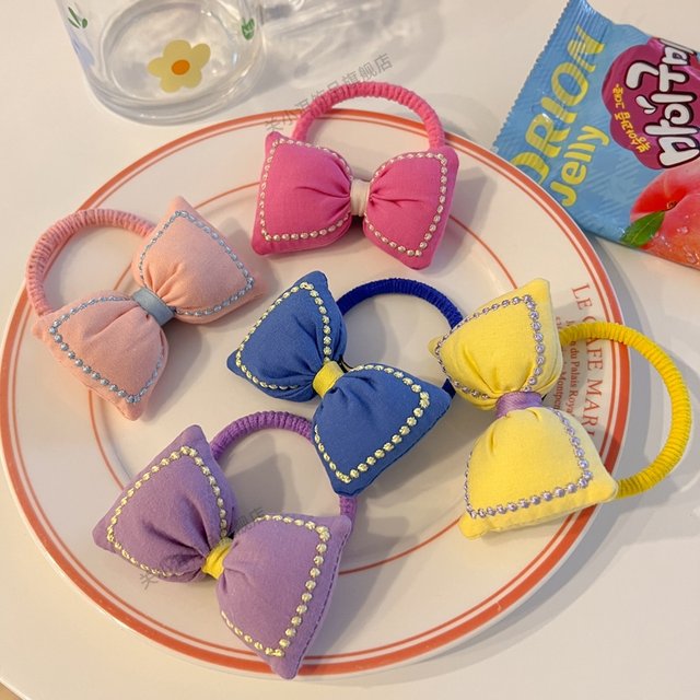 Candy color new style girl rope cute princess elastic headdress high rubber band ponytail bow hair ring
