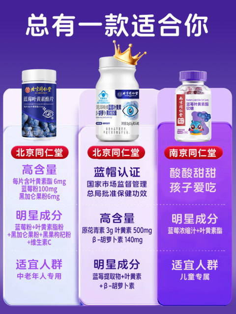 
Beijing Tongrentang Blueberry Lutein Authentic Official Flagship Store Special Ester Tablet Capsule Candy for Middle-aged and Elderly Adults
