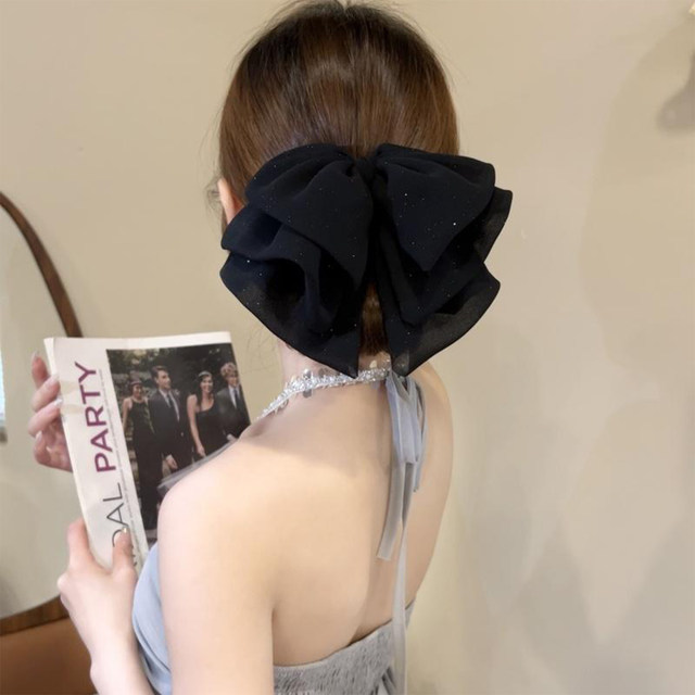 French temperament starry baby's breath bow clip headband 2025 new style light luxury style high-end back head hair clip for women
