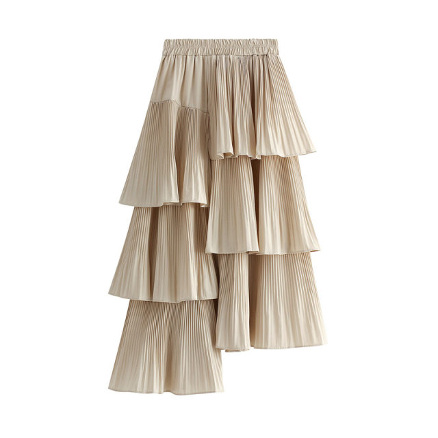 Autumn and winter Korean version of asymmetric pleated cake skirt for women versatile mid-length lotus irregular skirt