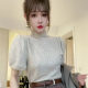 Design exquisite lace puff short-sleeved shirt for women in spring and summer new gentle style slim turtleneck top trendy
