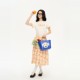 Heris orange flower plaid printed pattern A-shaped large swing press pleated medium-length cover calf college pleated skirt