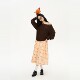 Heris orange flower plaid printed pattern A-shaped large swing press pleated medium-length cover calf college pleated skirt