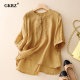 Retro cotton and linen round neck short-sleeved T-shirt for women 2025 summer new embroidered loose large size casual five-point sleeve top