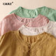 Retro cotton and linen round neck short-sleeved T-shirt for women 2025 summer new embroidered loose large size casual five-point sleeve top