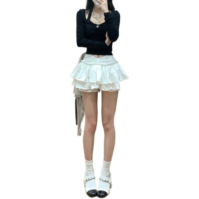 Pure and sexy hot girl puffy skirt for women with large size high waist A-line cake skirt anti-exposure small mini skirt pants
