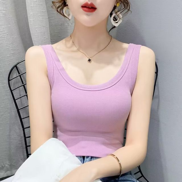 Threaded cotton vest for women's outer wear spring new style women's slim-fitting breast-covering suspender belt with sleeveless bottoming shirt top