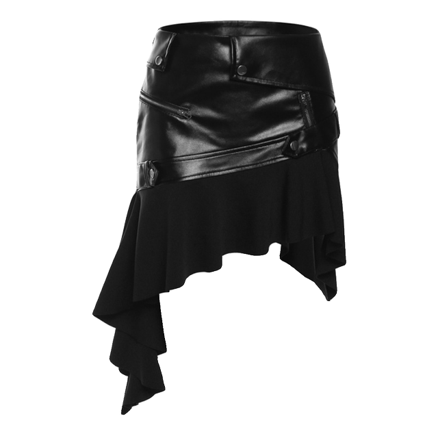 Goddess retro splicing irregular skirt autumn and winter new high-waisted slim old PU leather a-line short skirt for women