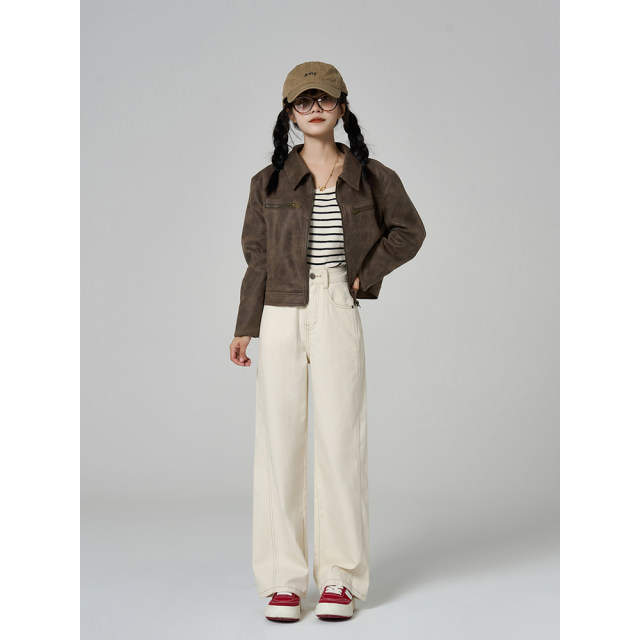 Wangjiayouyu's new versatile jeans slimming straight high waist wide-leg pants women's trousers