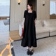 Large size women's vacation style cool and fat girl looks slim and not wrinkled cotton linen square collar summer new loose short-sleeved dress