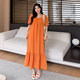 Large size women's vacation style cool and fat girl looks slim and not wrinkled cotton linen square collar summer new loose short-sleeved dress