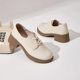 Dadong Oxford Women's Shoes 2025 Autumn New Fashionable Coarse Heel Medium Heel Round Head Lace Solid Color Q0013