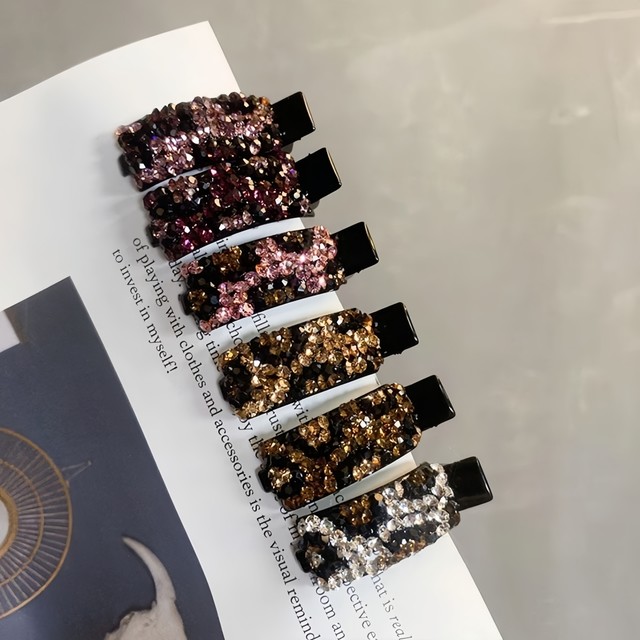 Korean temperament, exquisite and versatile, colorful glittering diamond side clip for women, bangs clip, top clip, ponytail clip with diamond duckbill clip