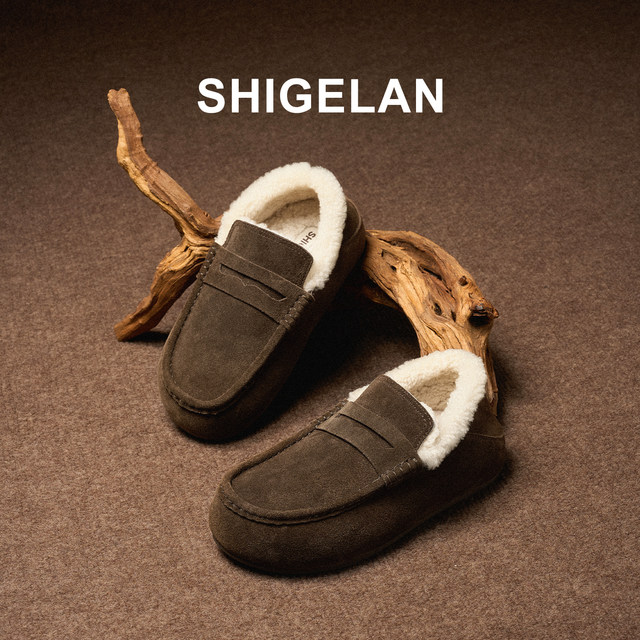 Poetry 2025 Autumn and Winter New Genuine Leather Birkenstock Shoes Women's Flat Shoes Slip-on Lazy Shoes Fur Bean Shoes