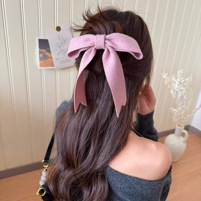 Korean knitted bow streamer duck beak clip spring and summer one-line clip back head temperament hair clip hair clip clip hair accessories