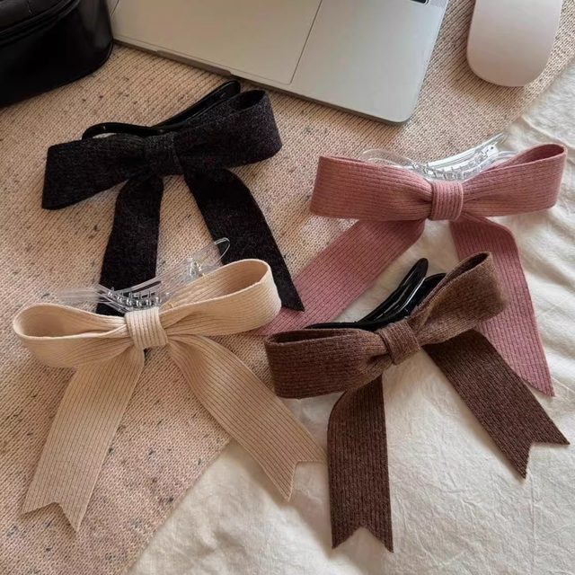 Korean knitted bow streamer duck beak clip spring and summer one-line clip back head temperament hair clip hair clip clip hair accessories