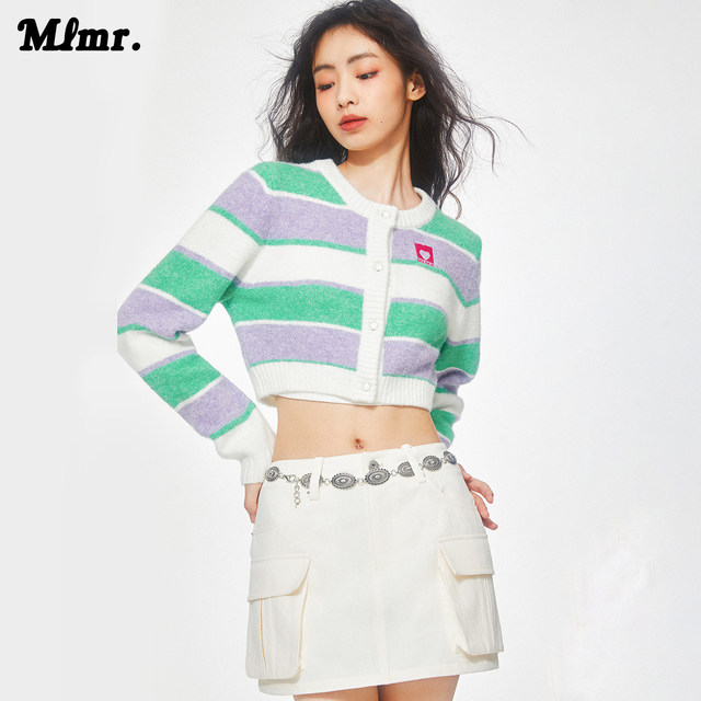 MLMR New Style Top Sweater Women's Clothes Knitted Sweater Maillard Stripe Cardigan Niche Style