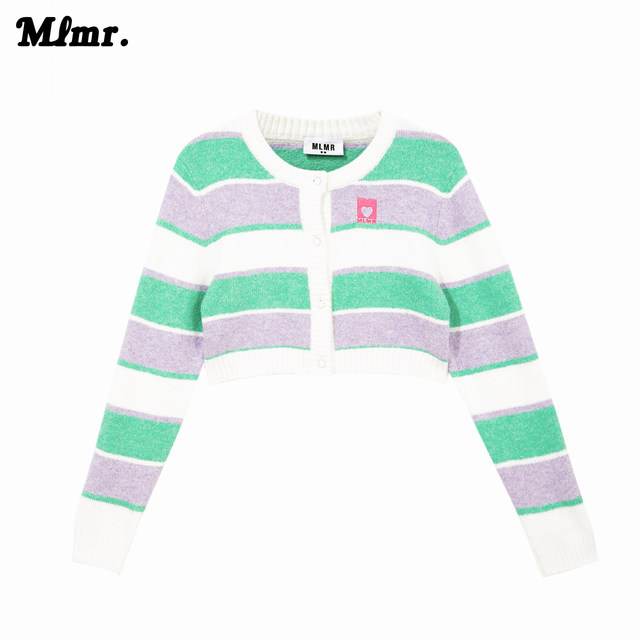 MLMR New Style Top Sweater Women's Clothes Knitted Sweater Maillard Stripe Cardigan Niche Style