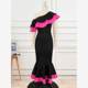 European and American large -size shoulder -back exposed ruffled border banquet parties fishtail skirt women's Sexy Party Dress