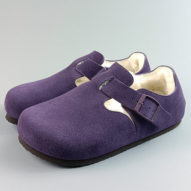 Outside the island, DAOWAI Birkenstock shoes, autumn and winter plus velvet wool toe-cap cork single shoes, genuine leather retro casual Birkenstock shoes