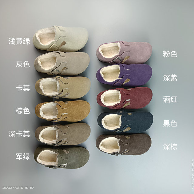 Outside the island, DAOWAI Birkenstock shoes, autumn and winter plus velvet wool toe-cap cork single shoes, genuine leather retro casual Birkenstock shoes