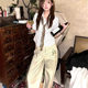 Pure striped 7-quarter sleeve shirt for women's design niche slim fit slim shirt versatile casual top new summer
