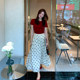 Echoone vintage dots polka dot umbrella skirt women's Hong Kong style retro tone skirt big sway A-line long skirt