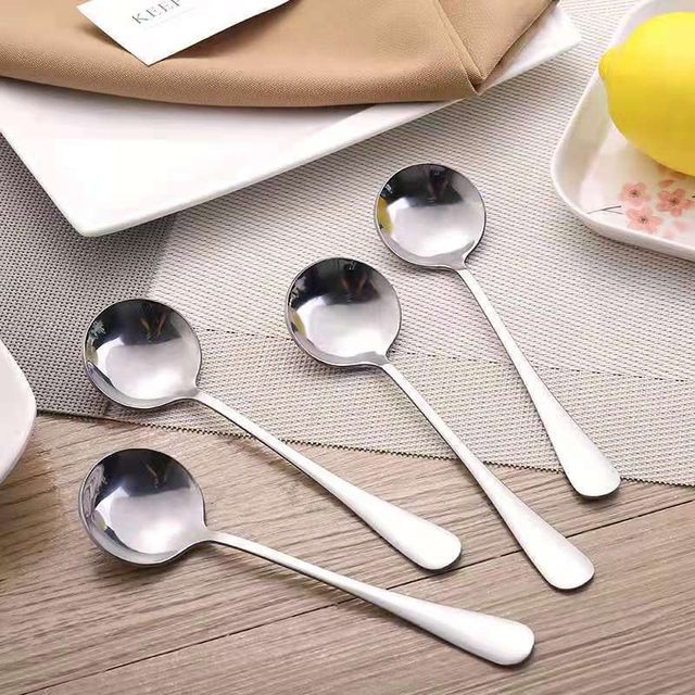 Thickened stainless steel spoon, fruit spoon, watermelon spoon, adult and children's spoon, eating spoon, medium long handle household spoon