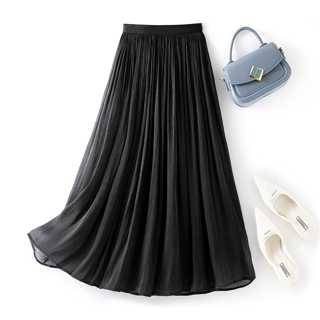 Streaming yarn skirt with large size fat mm slim belly gauntie skirt small skirt pleated skirt white long skirt summer
