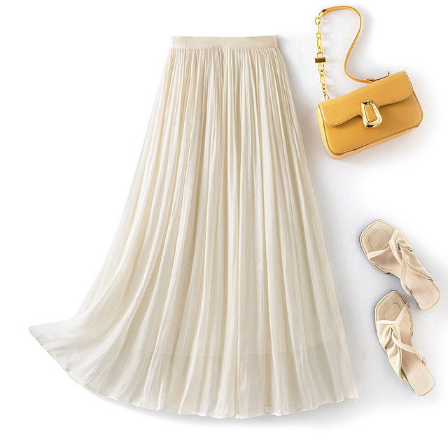 Streaming yarn skirt with large size fat mm slim belly gauntie skirt small skirt pleated skirt white long skirt summer
