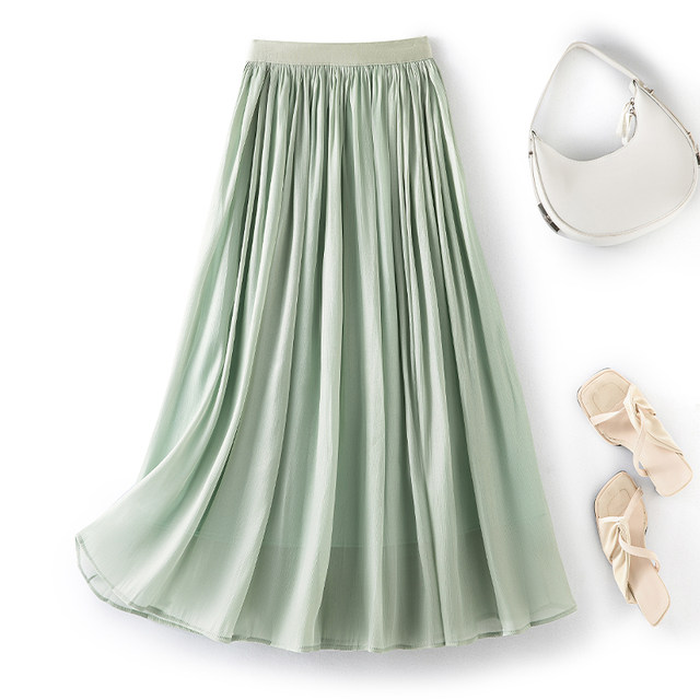 Streaming yarn skirt with large size fat mm slim belly gauntie skirt small skirt pleated skirt white long skirt summer
