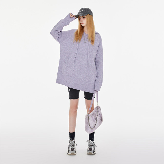 Guukahero Purple Lazy Wind Soft Speaker Women Women's Winter Thicked Hooded Consecutive Jacket Knitting Sweatper