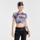 Guukahero purple tie -dyeing round neck short -sleeved T -shirt female summer American embroidery slim body thin versatile short top