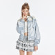 Guukahero light gray stitching satin stand -up collar collar female disassembly bow, stylish loose and versatile jacket