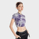 Guukahero purple tie -dyeing round neck short -sleeved T -shirt female summer American embroidery slim body thin versatile short top