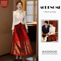 New Chinese style retro-improved cheongsam haute hairstyle dress set womens winter red wedding toast dress