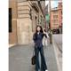 Design-sensible niche irregular striped shirt for women in early autumn Korean slim fit and waist-hugging long-sleeved shirt