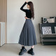 Gray pleated skirt women's long skirt summer 2023 new high-waisted slim spring and autumn skirt small a-line umbrella skirt