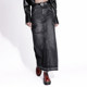 LOUZING high-waisted old black denim skirt for women 2025 spring and summer style rear slit mid-length straight skirt