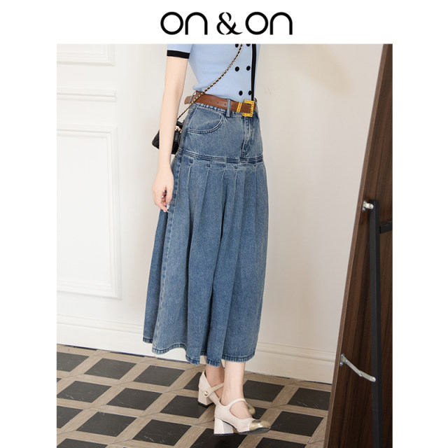 ON/ON/Annaian 2025 summer new style commuter pleated double pocket design denim skirt