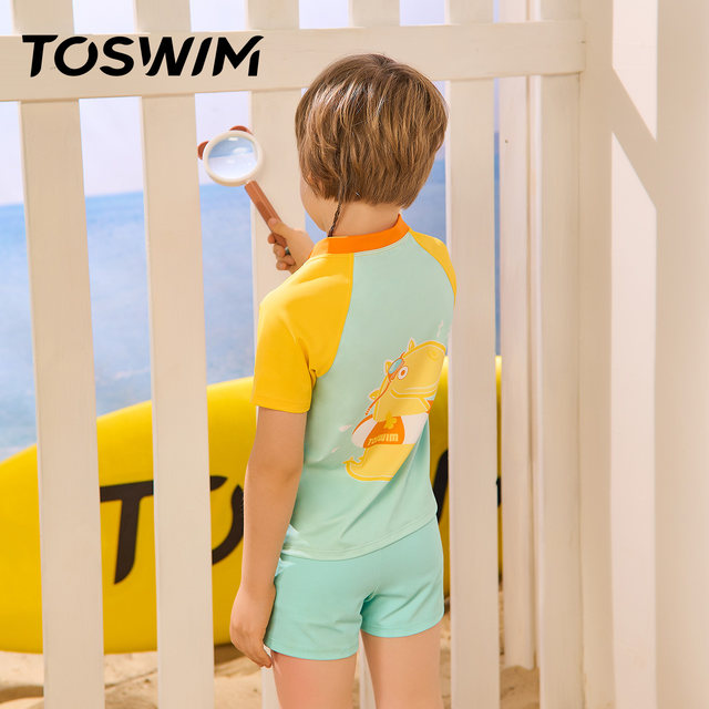 TOSWIM Children's Swallow Swiming Swiming Swing up sunscreen Small, Middle Girl Boy Baby Baby Short -sleeved Speed ​​Dry Swimsuit Swimwear
